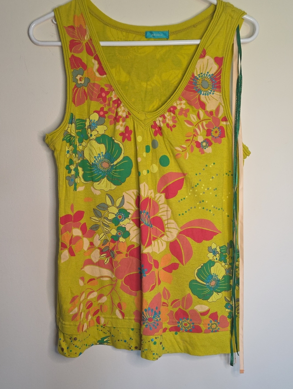 Sleeveless Floral V-Neck Tank in  Green & Orange